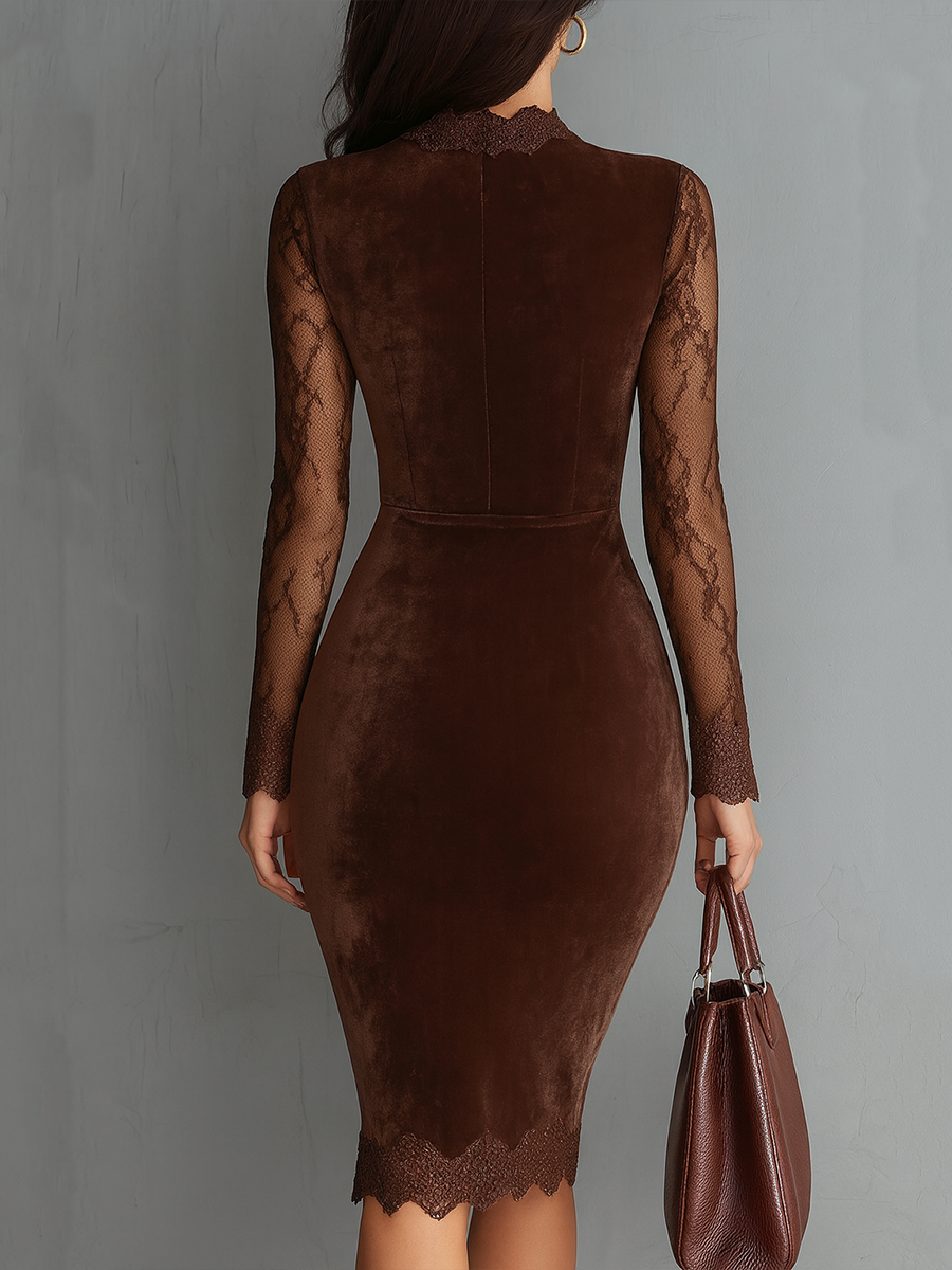 Rosa · Vestido mini con cuello y mangas de encaje