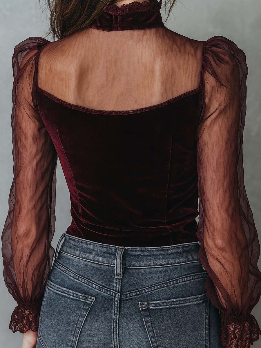 Valera · Blusa Terciopelo Mangas Transparentes