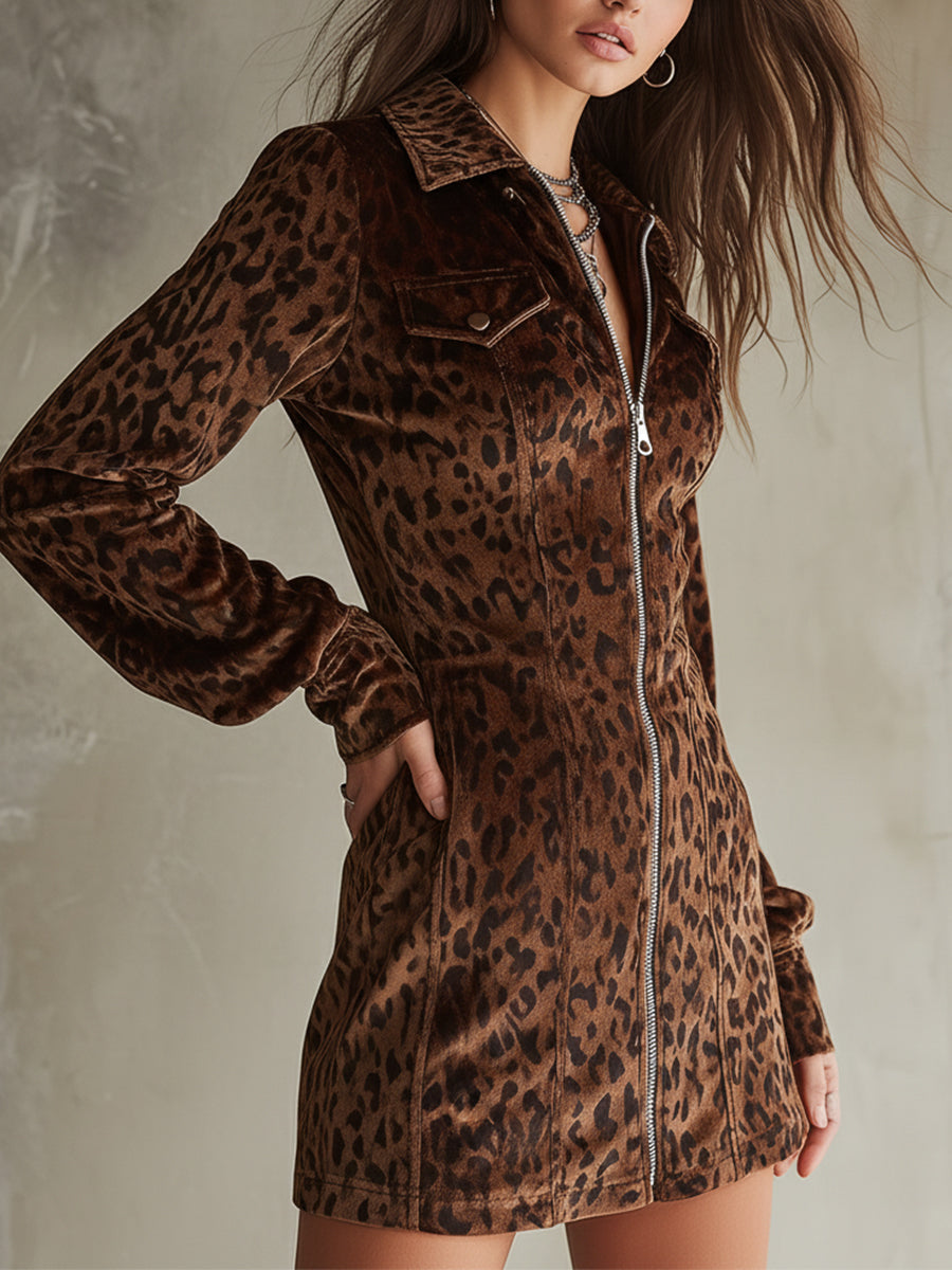 Natalia · Vestido mini leopardo con mangas de linterna