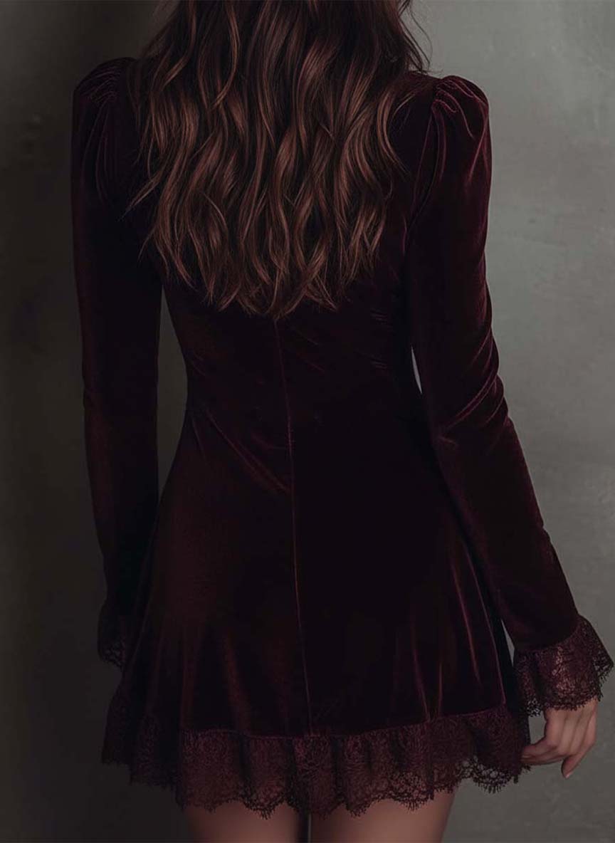 Sofía · Vestido mini burdeos con encaje