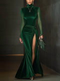 Esmeralda · Vestido maxi verde con abertura