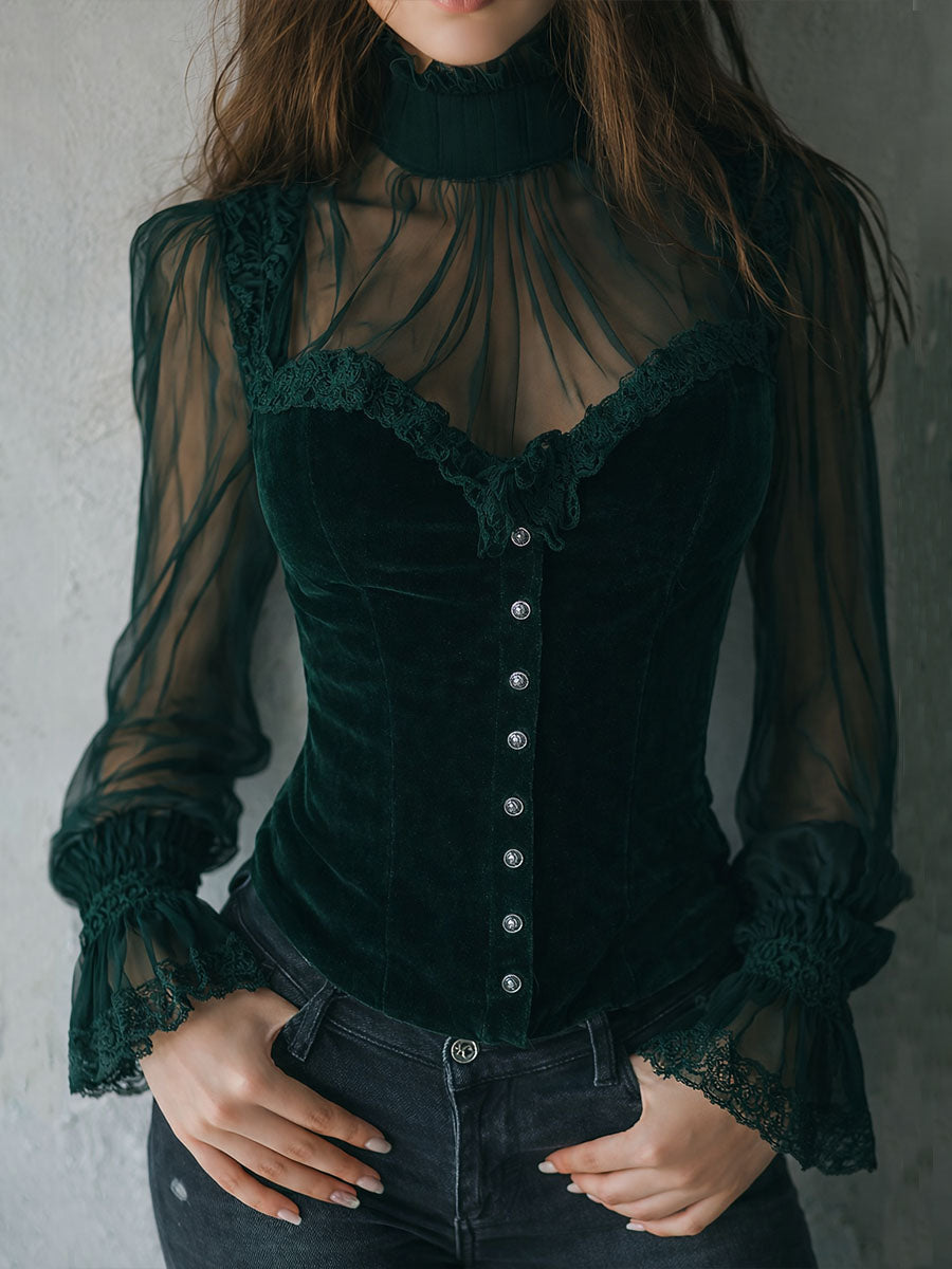 Victoria · Blusa Corsé Terciopelo Negro