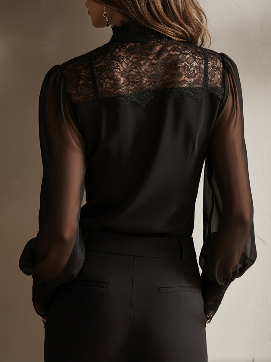 Teresa · Blusa Chifón Cuello Alto con Lazo