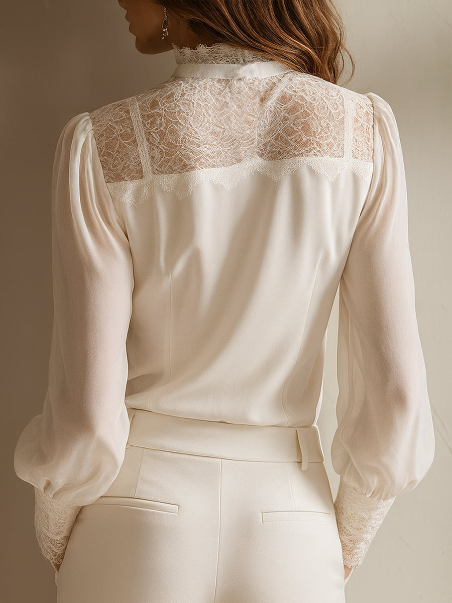 Teresa · Blusa Chifón Cuello Alto con Lazo
