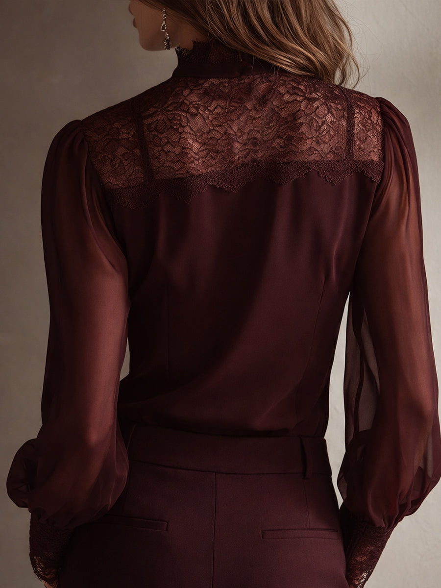 Teresa · Blusa Chifón Cuello Alto con Lazo