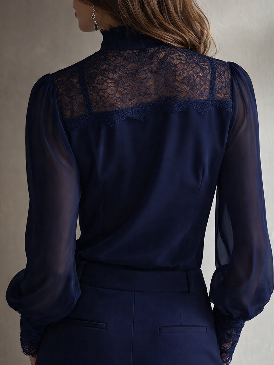 Teresa · Blusa Chifón Cuello Alto con Lazo