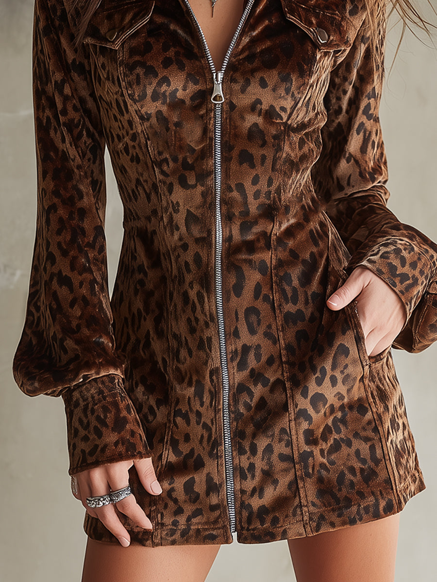 Natalia · Vestido mini leopardo con mangas de linterna