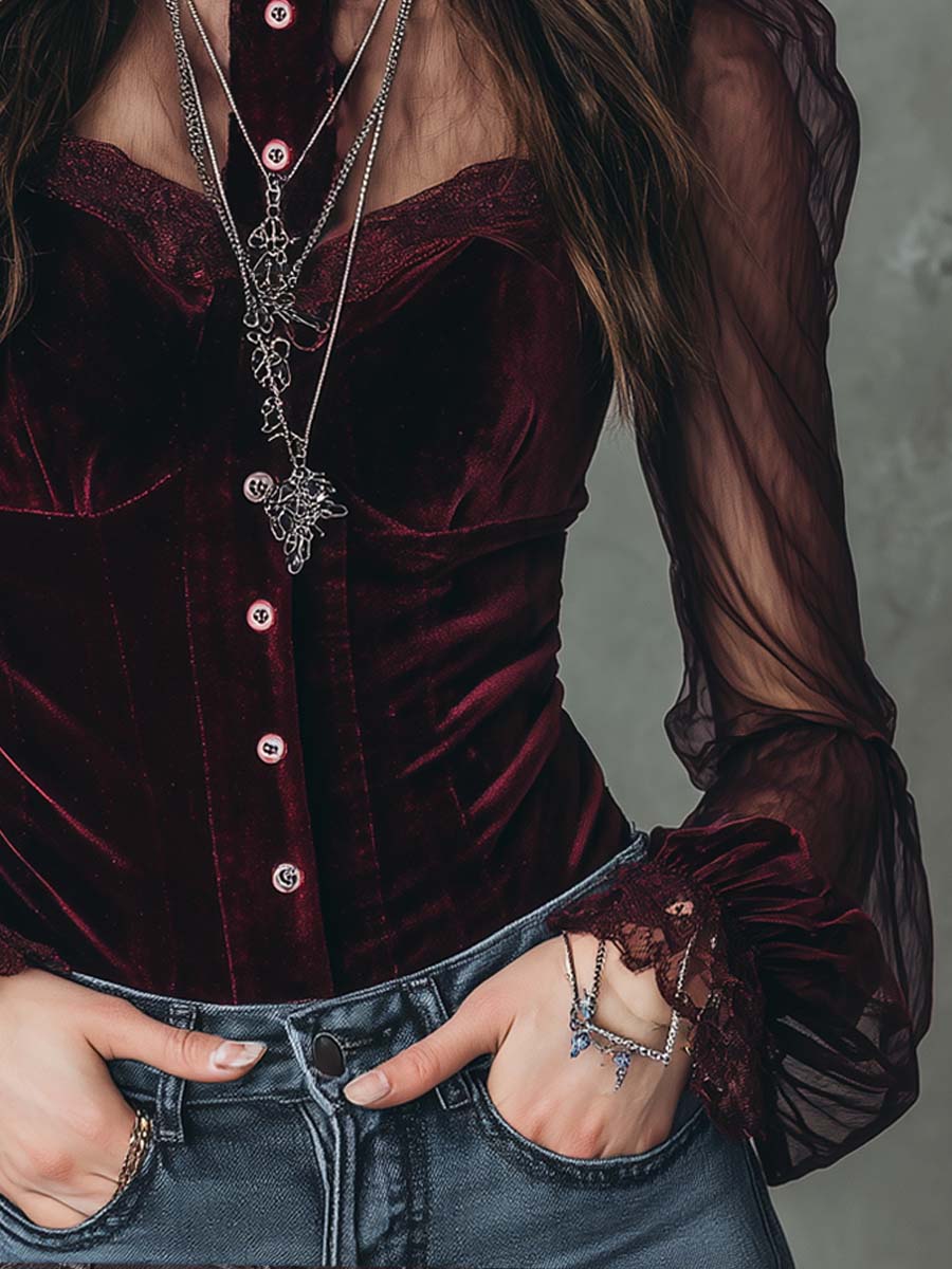 Valera · Blusa Terciopelo Mangas Transparentes