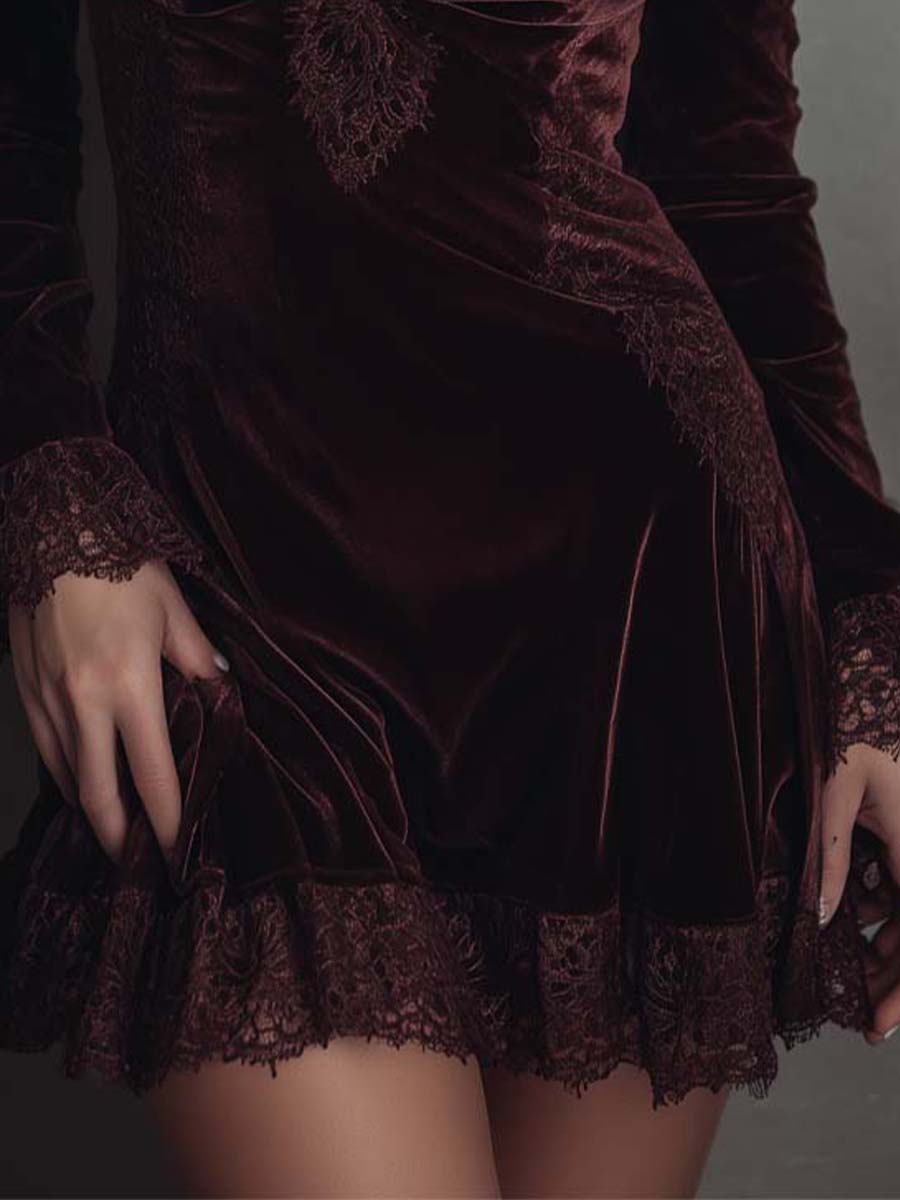 Sofía · Vestido mini burdeos con encaje