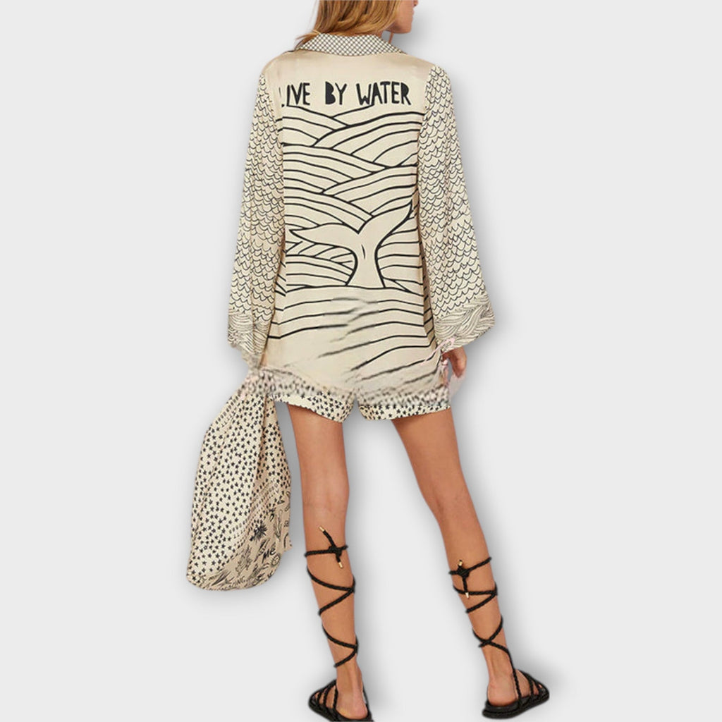 Liv - Conjunto de camisa y pantalones cortos de satén