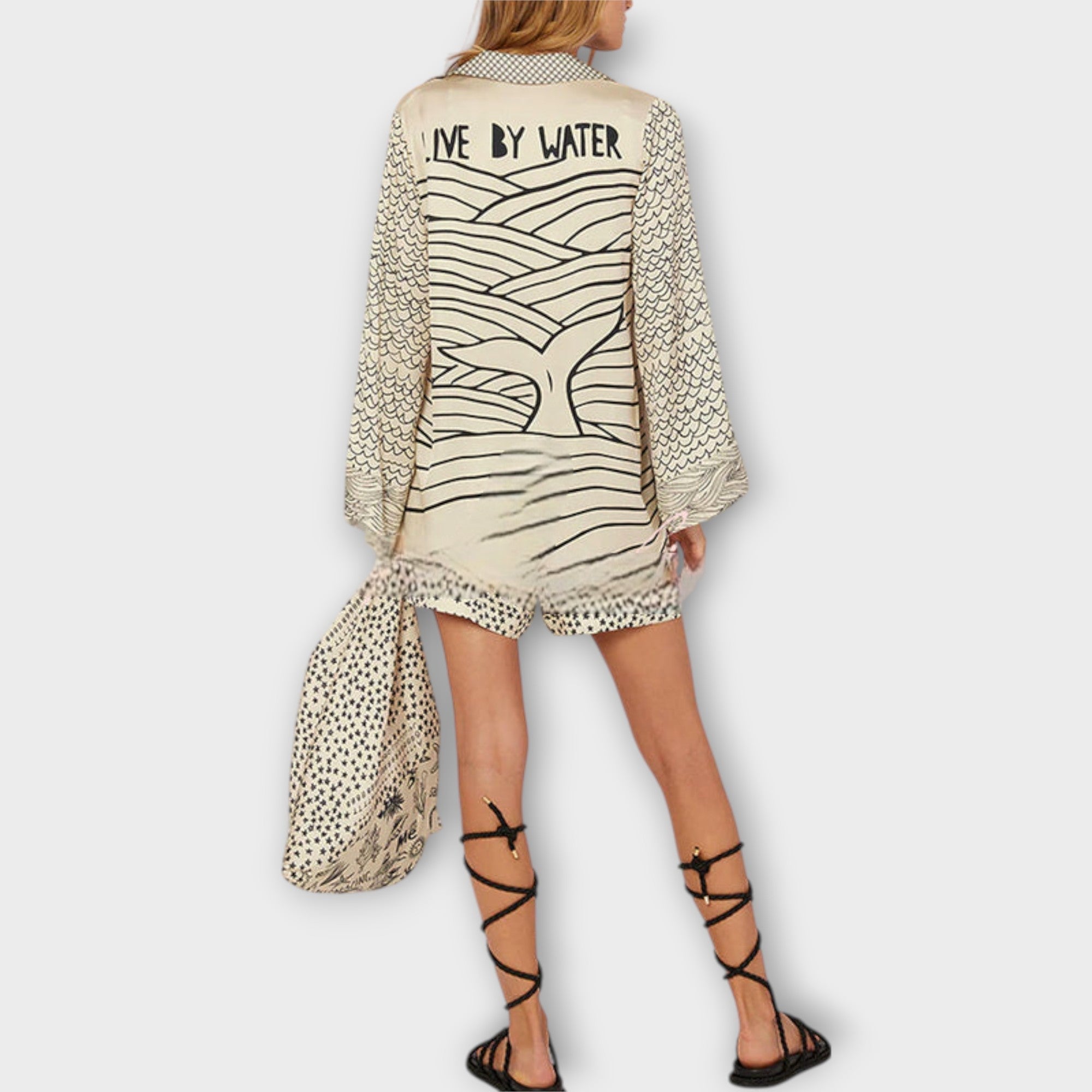 Liv - Conjunto de camisa y pantalones cortos de satén
