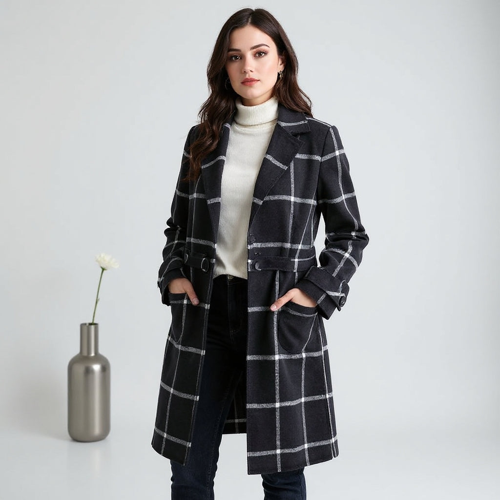 Valeria - Abrigo Elegante de Cuadros en Lana