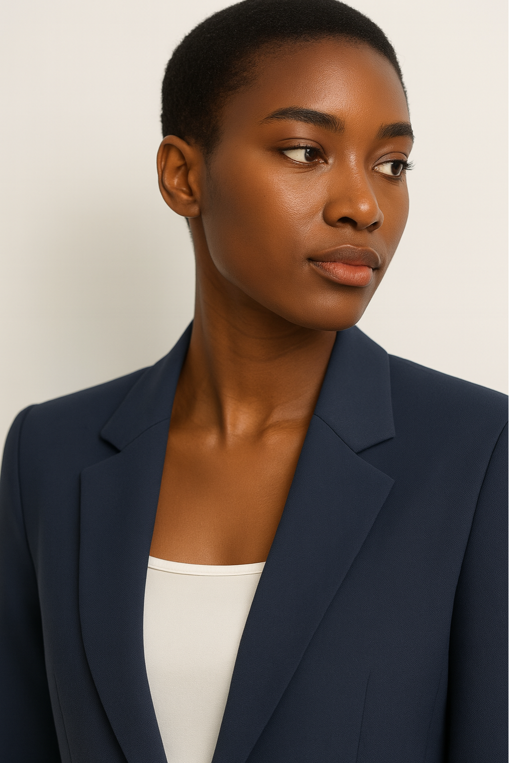 Traje de Pantalón Azul Marino para Mujeres – Blazer Beige a Medida & Pantalones de Pierna Recta