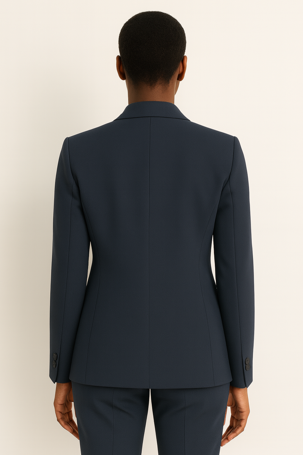Traje de Pantalón Azul Marino para Mujeres – Blazer Beige a Medida & Pantalones de Pierna Recta