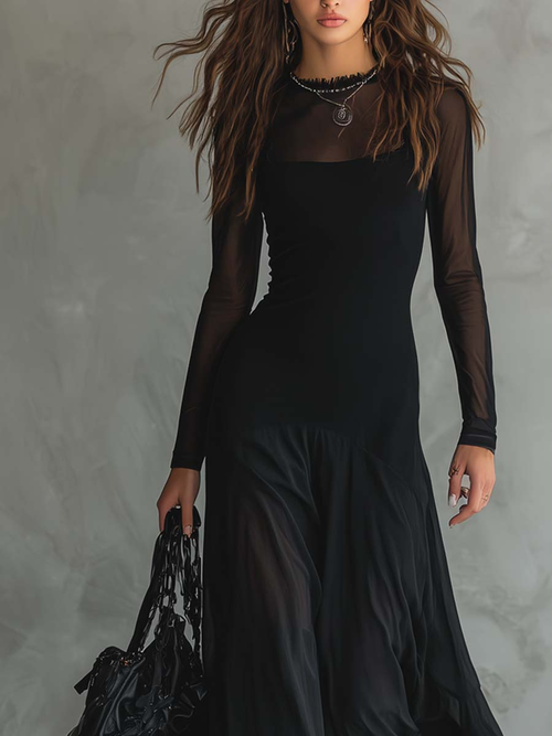 Clara™ | Vestido maxi fluido en tul negro