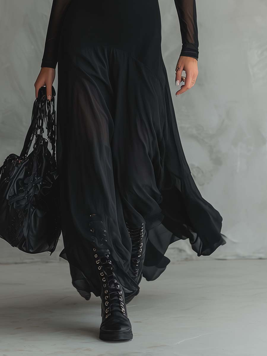 Clara™ | Vestido maxi fluido en tul negro
