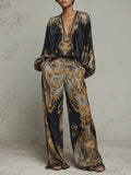 Top de impresión floral barroca y pantalones de pierna ancha - traje casual