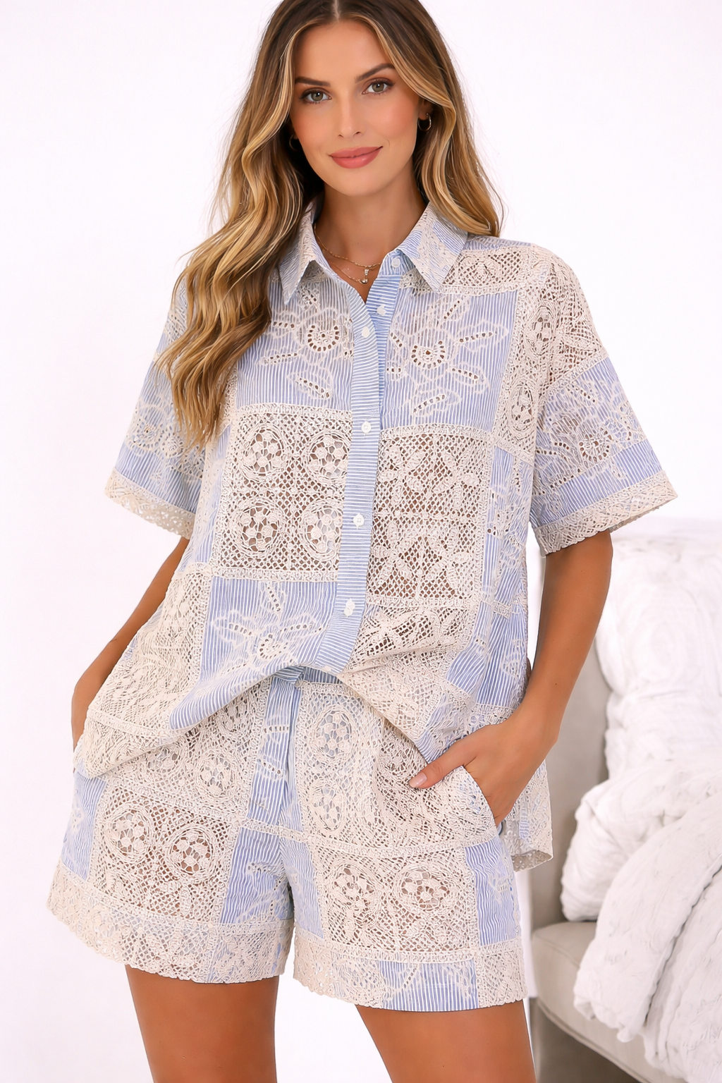 Conjunto de Dos Piezas de Encaje Sky Breeze