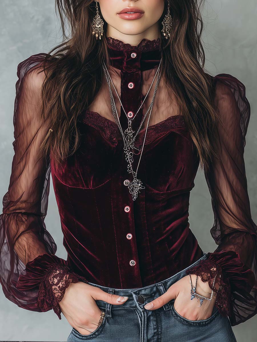 Valera · Blusa Terciopelo Mangas Transparentes
