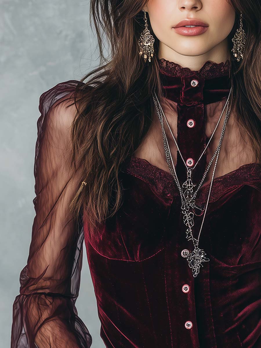 Valera · Blusa Terciopelo Mangas Transparentes
